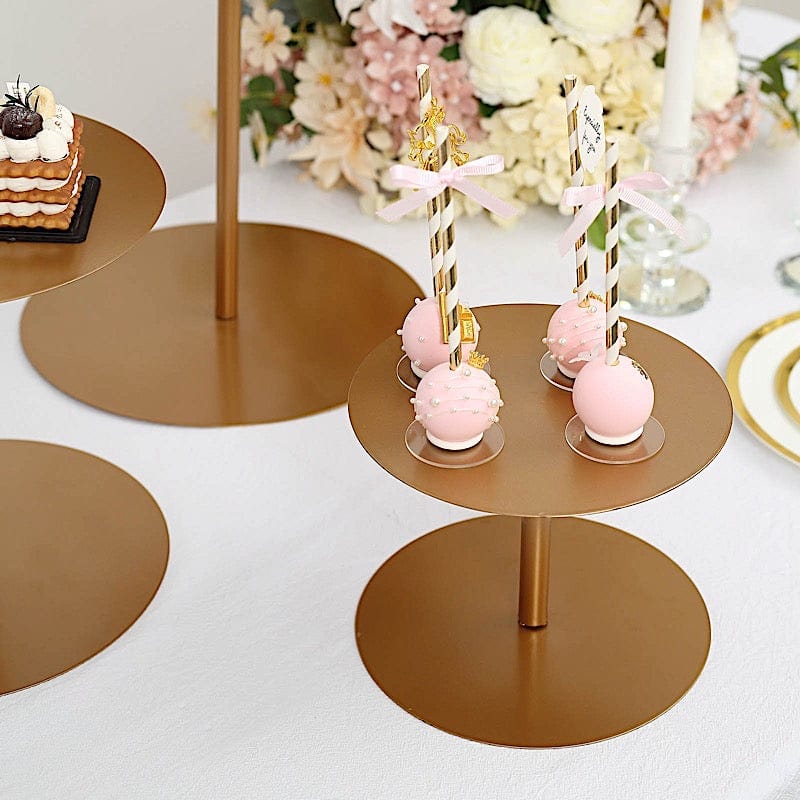 3 Heavy Duty Metal Round Pedestal Cake Stands - Gold CHDLR_CAKE16_SET_GOLD