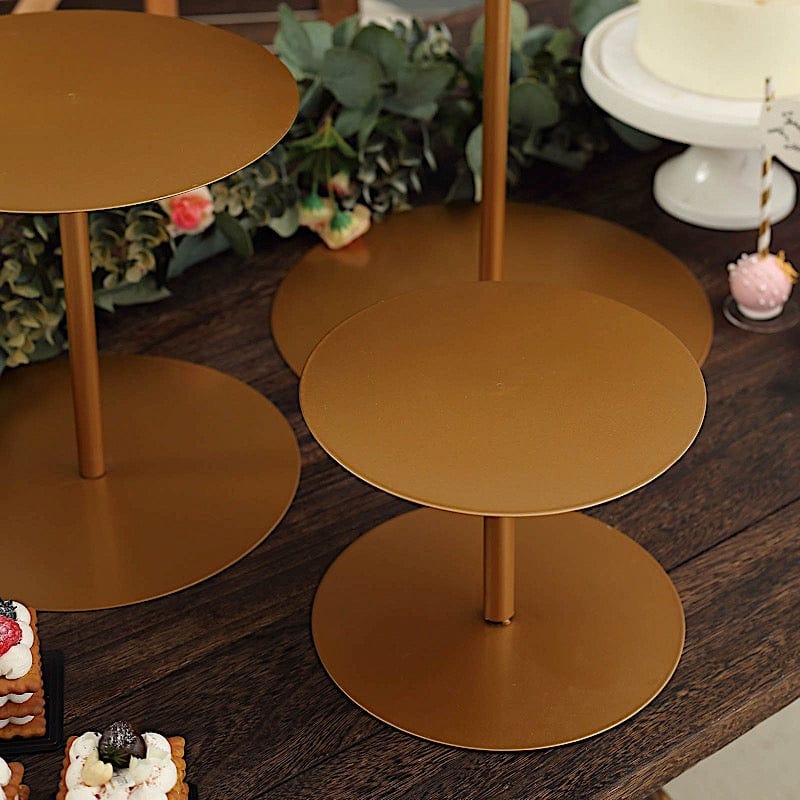 3 Heavy Duty Metal Round Pedestal Cake Stands - Gold CHDLR_CAKE16_SET_GOLD