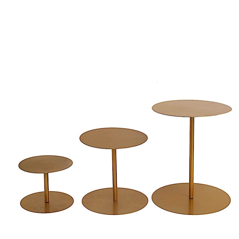 3 Heavy Duty Metal Round Pedestal Cake Stands - Gold CHDLR_CAKE16_SET_GOLD