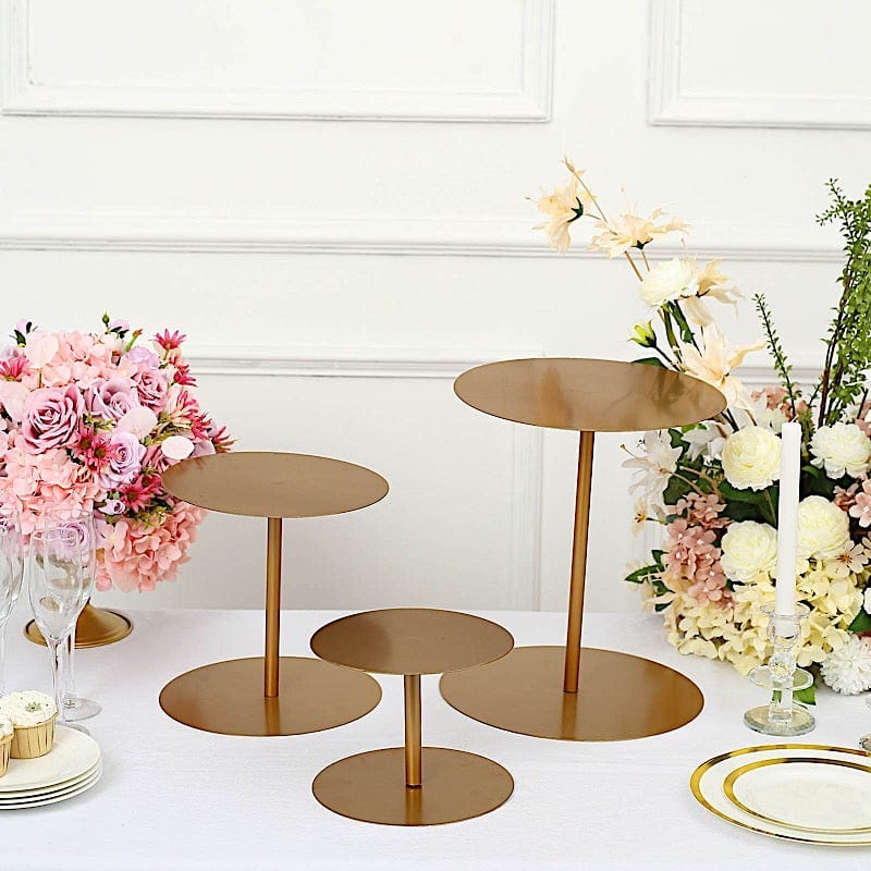 3 Heavy Duty Metal Round Pedestal Cake Stands - Gold CHDLR_CAKE16_SET_GOLD