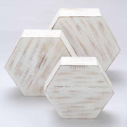 3 Hexagon Wooden Cake Stand Cupcake Dessert Holder - Whitewashed CAKE_WOD009_SET_WHT