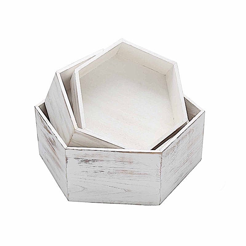 3 Hexagon Wooden Cake Stand Cupcake Dessert Holder - Whitewashed CAKE_WOD009_SET_WHT