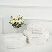 3 Hexagon Wooden Cake Stand Cupcake Dessert Holder - Whitewashed CAKE_WOD009_SET_WHT