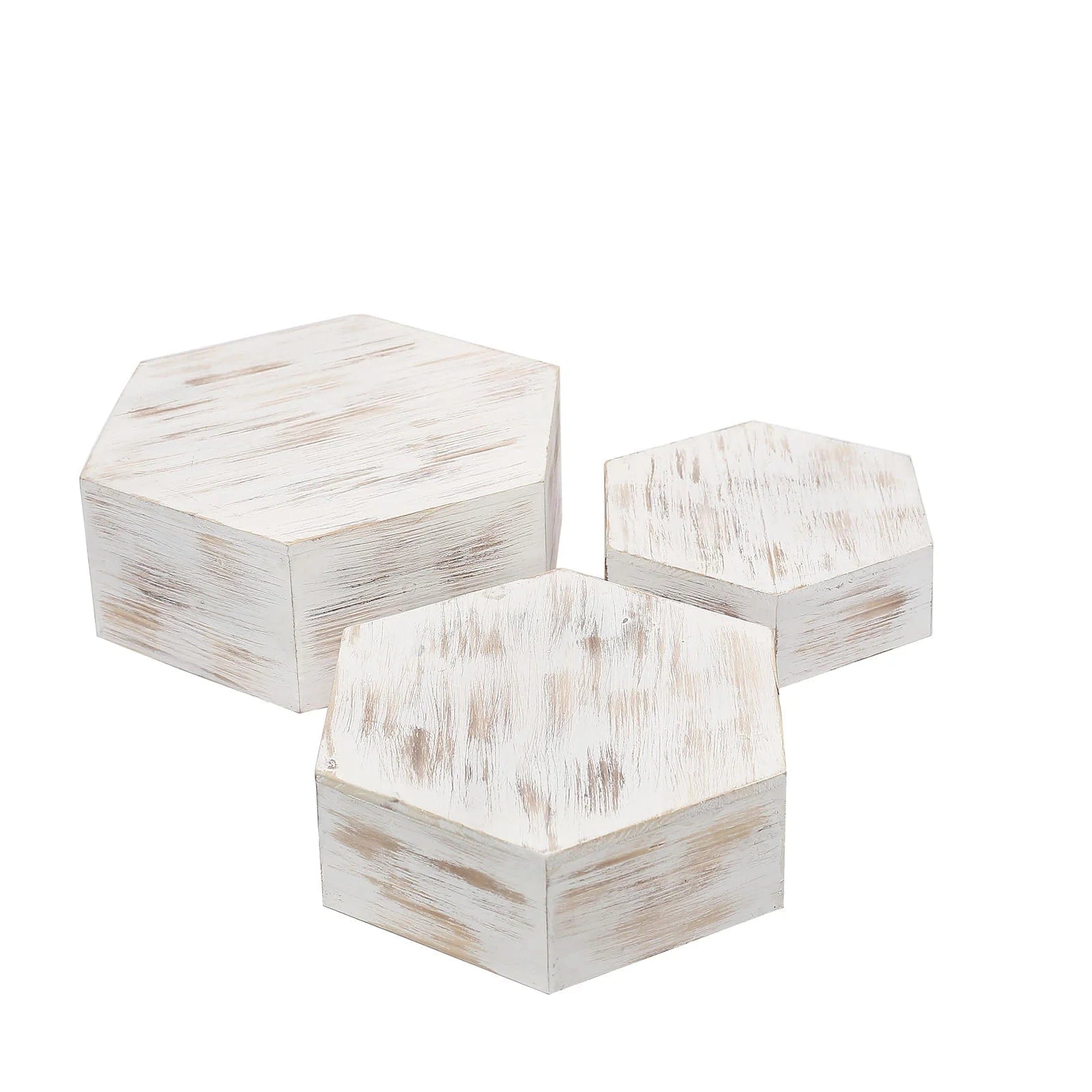 3 Hexagon Wooden Cake Stand Cupcake Dessert Holder - Whitewashed CAKE_WOD009_SET_WHT