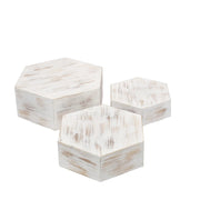 3 Hexagon Wooden Cake Stand Cupcake Dessert Holder - Whitewashed CAKE_WOD009_SET_WHT