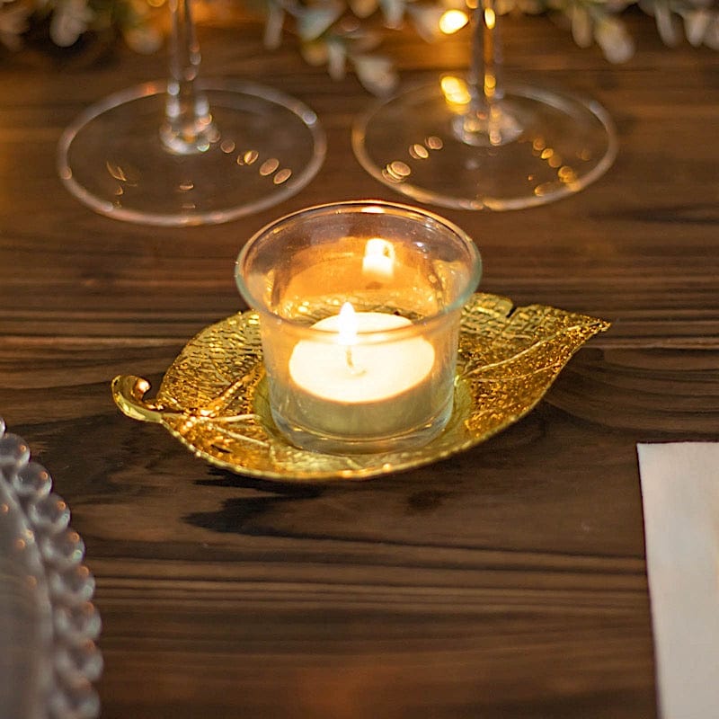 3 Maple Leaf 5" Metal Votive Candle Holders