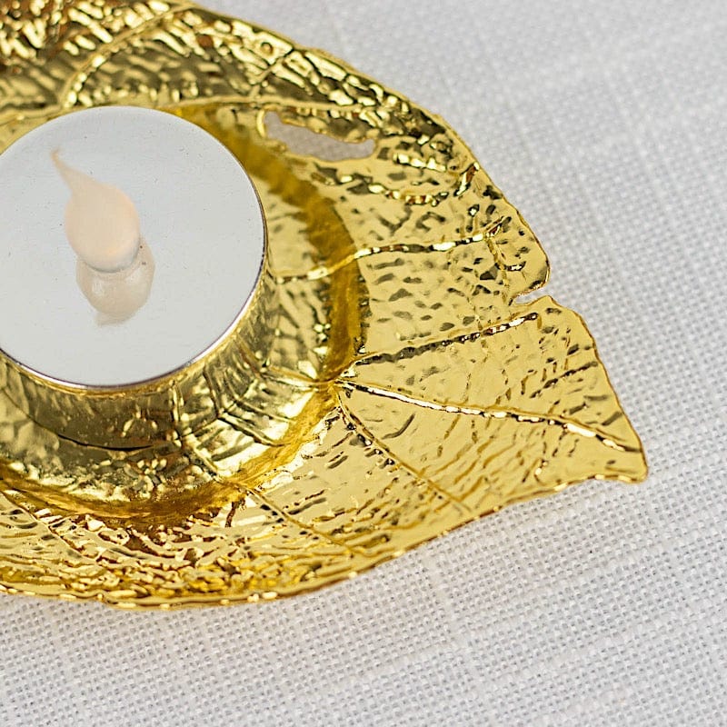 3 Maple Leaf 5" Metal Votive Candle Holders