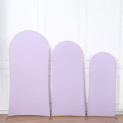 3 Matte Fitted Spandex Round Top Wedding Arch Backdrop Stand Covers Set IRON_STND06_SPX_SET_LAV
