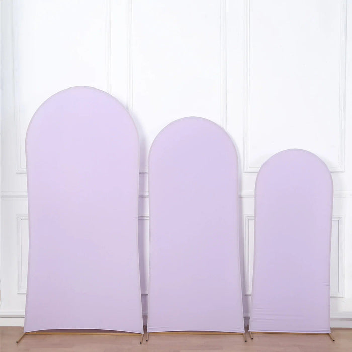 3 Matte Fitted Spandex Round Top Wedding Arch Backdrop Stand Covers Set IRON_STND06_SPX_SET_LAV