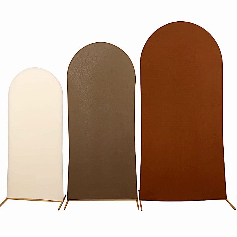 3 Matte Fitted Spandex Round Top Wedding Arch Backdrop Stand Covers Set IRON_STND06_SPX_SET_NAT