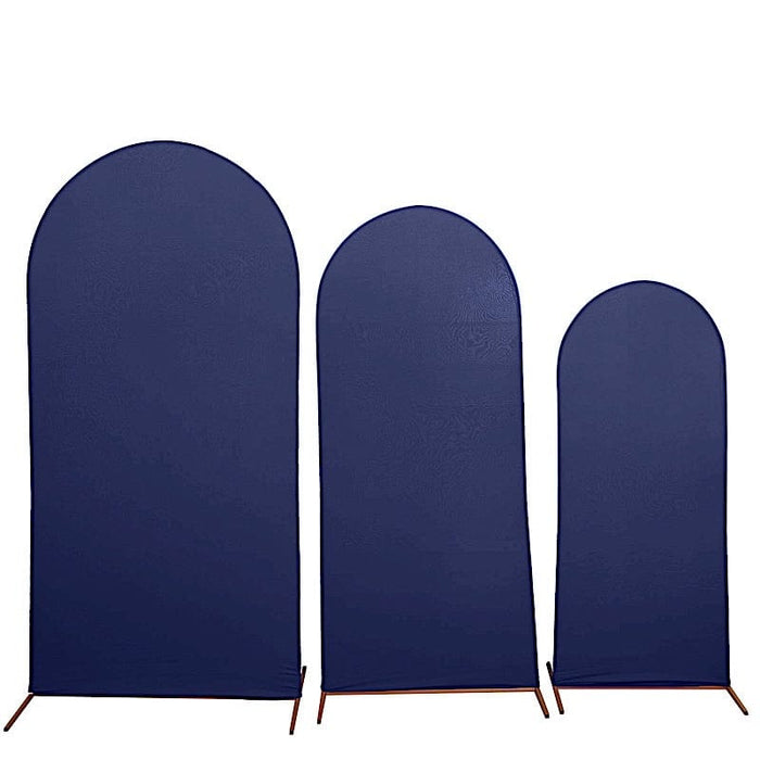 3 Matte Fitted Spandex Round Top Wedding Arch Backdrop Stand Covers Set IRON_STND06_SPX_SET_NAVY