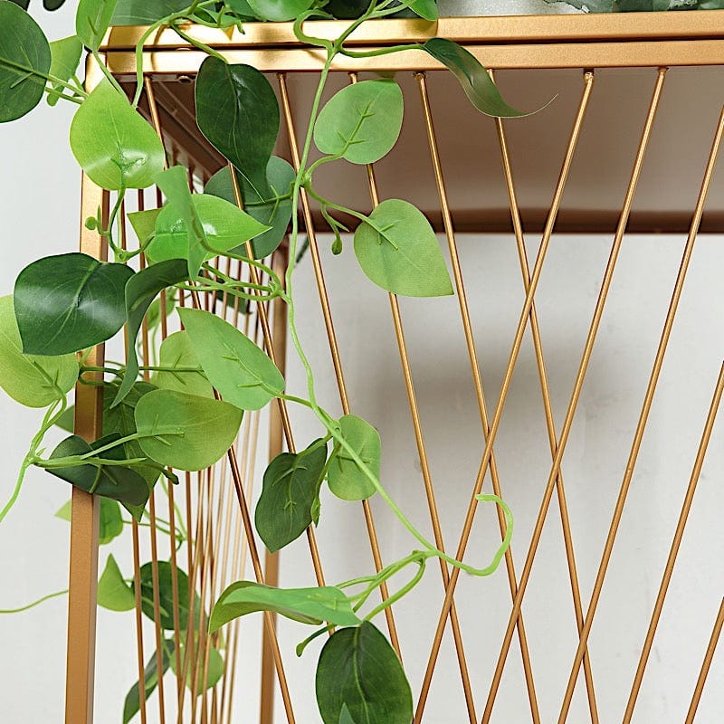 3 Metal Pedestal Stands with Geometric Crossed Lines Pattern - Gold PROP_BOX_008_SET_MET_GD