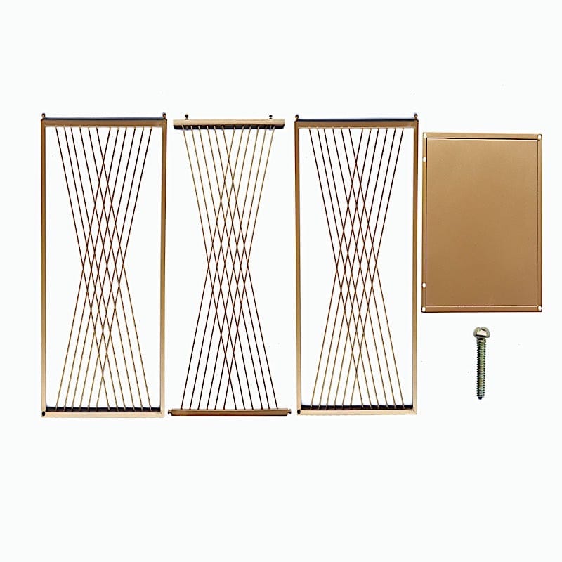 3 Metal Pedestal Stands with Geometric Crossed Lines Pattern - Gold PROP_BOX_008_SET_MET_GD