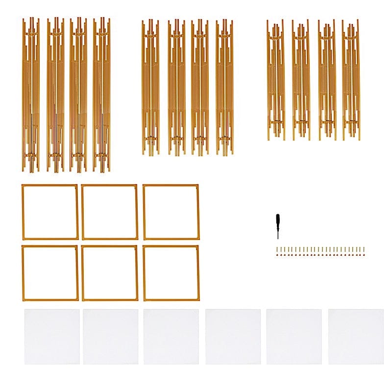 3 Metal Plinths Flower Display Stands with Square Acrylic Plates - Gold IRON_STND19_SET_GOLD