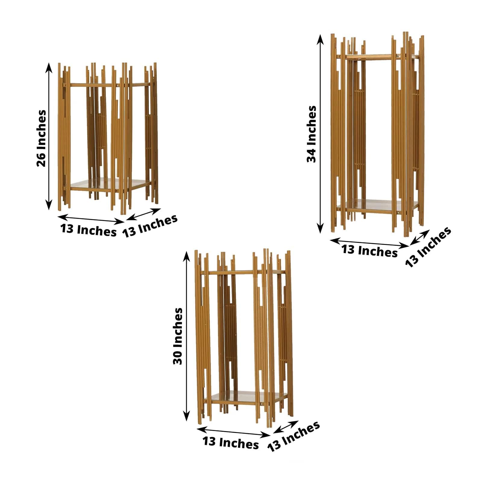 3 Metal Plinths Flower Display Stands with Square Acrylic Plates - Gold IRON_STND19_SET_GOLD