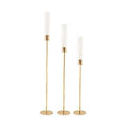 3 Metal Taper Candle Holders with Hurricane Glass Shades Set - Gold CHDLR_CAND_041_SET2_GOLD
