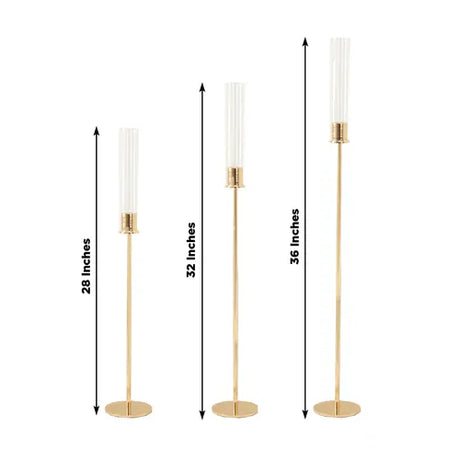 3 Metal Taper Candle Holders with Hurricane Glass Shades Set - Gold CHDLR_CAND_041_SET2_GOLD