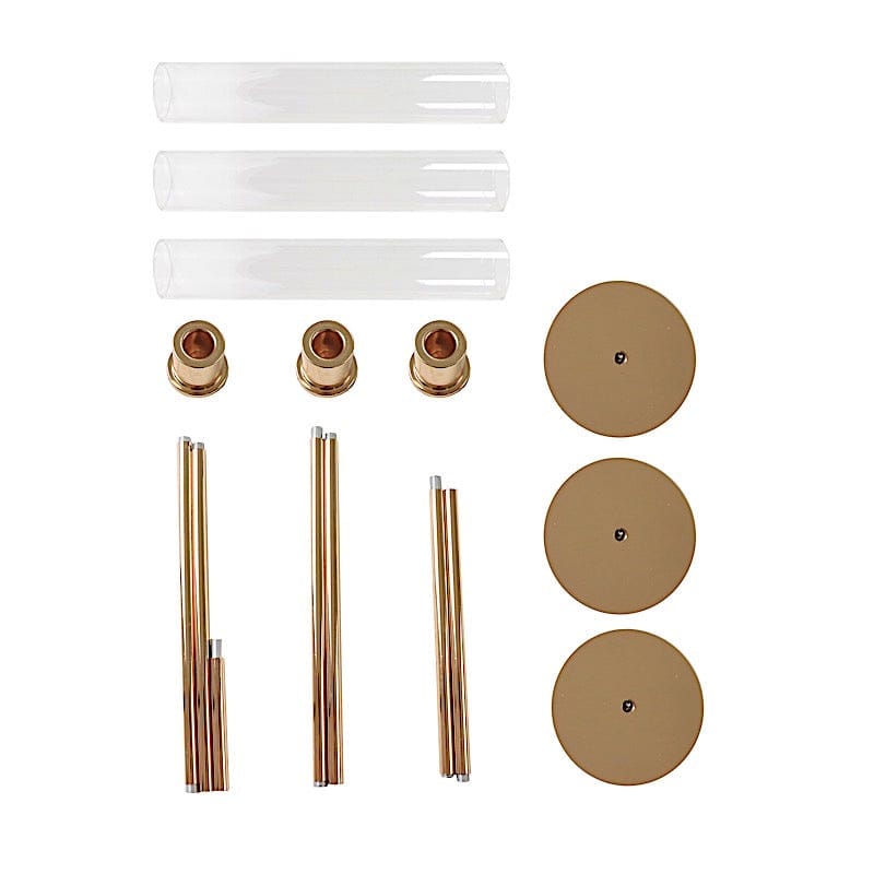 3 Metal Taper Candle Holders with Hurricane Glass Shades Set - Gold CHDLR_CAND_041_SET2_GOLD