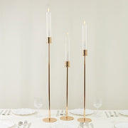 3 Metal Taper Candle Holders with Hurricane Glass Shades Set - Gold CHDLR_CAND_041_SET2_GOLD