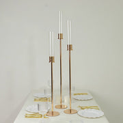 3 Metal Taper Candle Holders with Hurricane Glass Shades Set - Gold CHDLR_CAND_041_SET2_GOLD