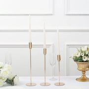 3 Metal Taper Candle Stands with Round Solid Base - Gold IRON_CAND_TP016_GOLD