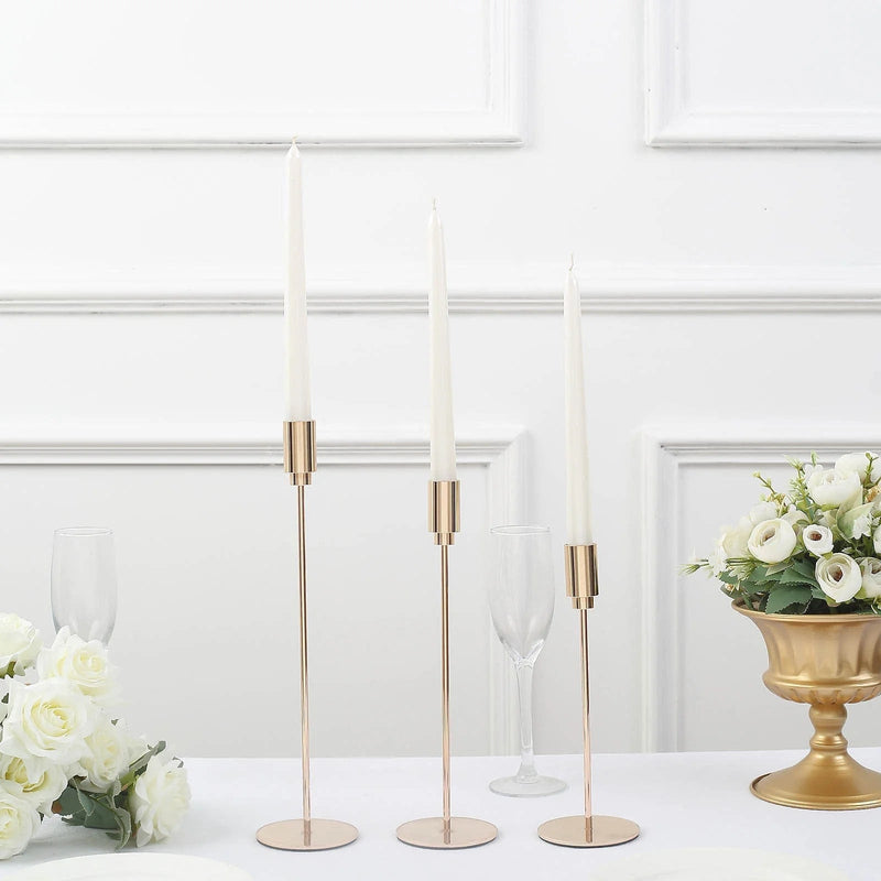3 Metal Taper Candle Stands with Round Solid Base - Gold IRON_CAND_TP016_GOLD