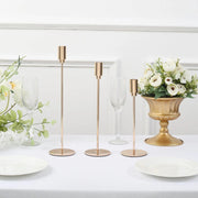 3 Metal Taper Candle Stands with Round Solid Base - Gold IRON_CAND_TP016_GOLD