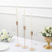 3 Metal Taper Candle Stands with Round Solid Base - Gold IRON_CAND_TP016_GOLD