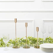 3 Metal Taper Candle Stands with Round Solid Base - Gold IRON_CAND_TP016_GOLD