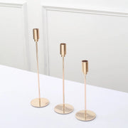 3 Metal Taper Candle Stands with Round Solid Base - Gold IRON_CAND_TP016_GOLD