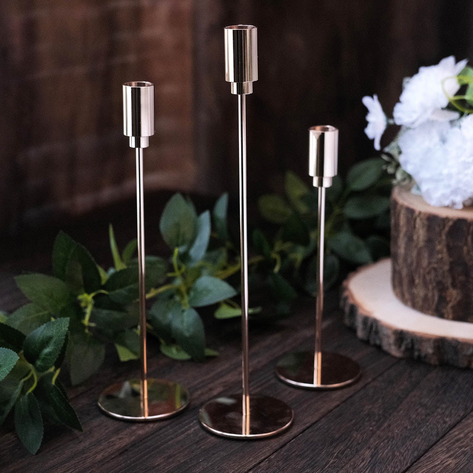 3 Metal Taper Candle Stands with Round Solid Base - Gold IRON_CAND_TP016_GOLD