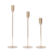 3 Metal Taper Candle Stands with Round Solid Base - Gold IRON_CAND_TP016_GOLD