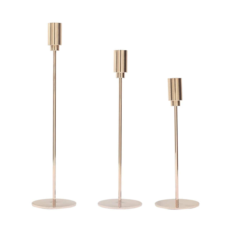 3 Metal Taper Candle Stands with Round Solid Base - Gold IRON_CAND_TP016_GOLD