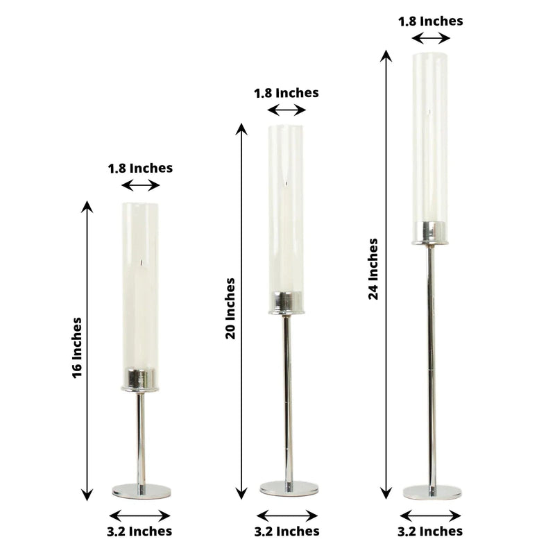 3 Metal with Glass Taper Candlestick Holders Centerpieces