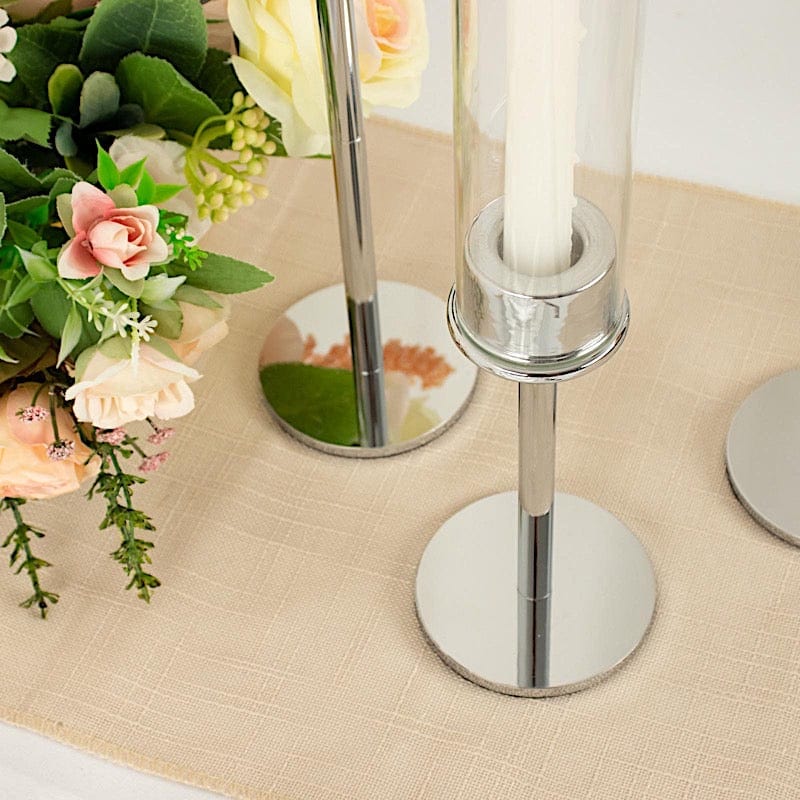 3 Metal with Glass Taper Candlestick Holders Centerpieces