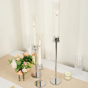 3 Metal with Glass Taper Candlestick Holders Centerpieces