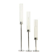 3 Metal with Glass Taper Candlestick Holders Centerpieces CHDLR_CAND_041_SET_SILV