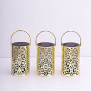 3 Metallic 3" x 5" Plastic LED Lantern Lamps with Flower Design - Gold LED_CAND_PL10_GOLD
