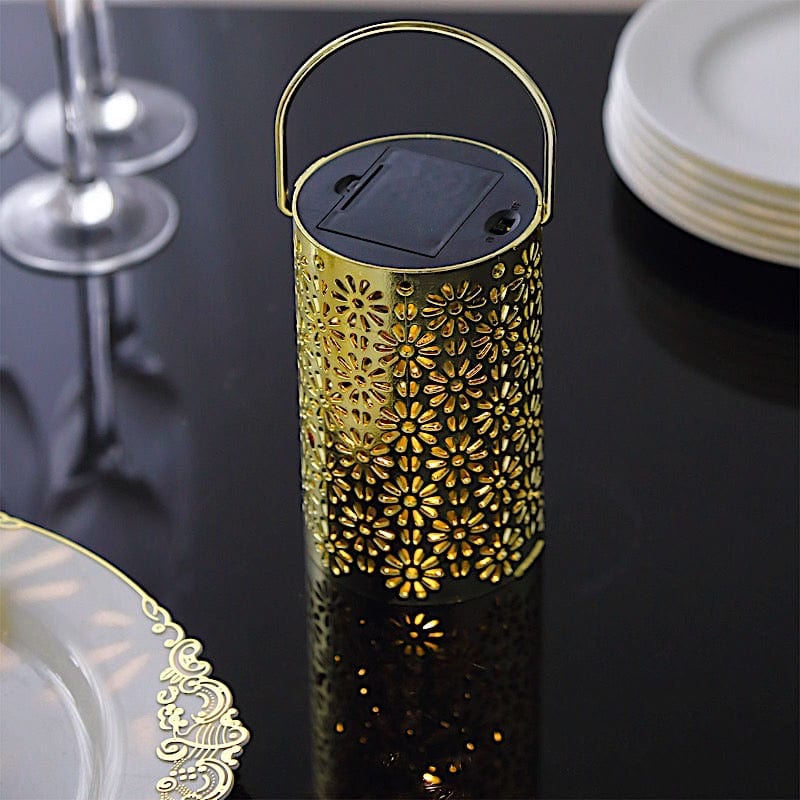 3 Metallic 3" x 5" Plastic LED Lantern Lamps with Flower Design - Gold LED_CAND_PL10_GOLD