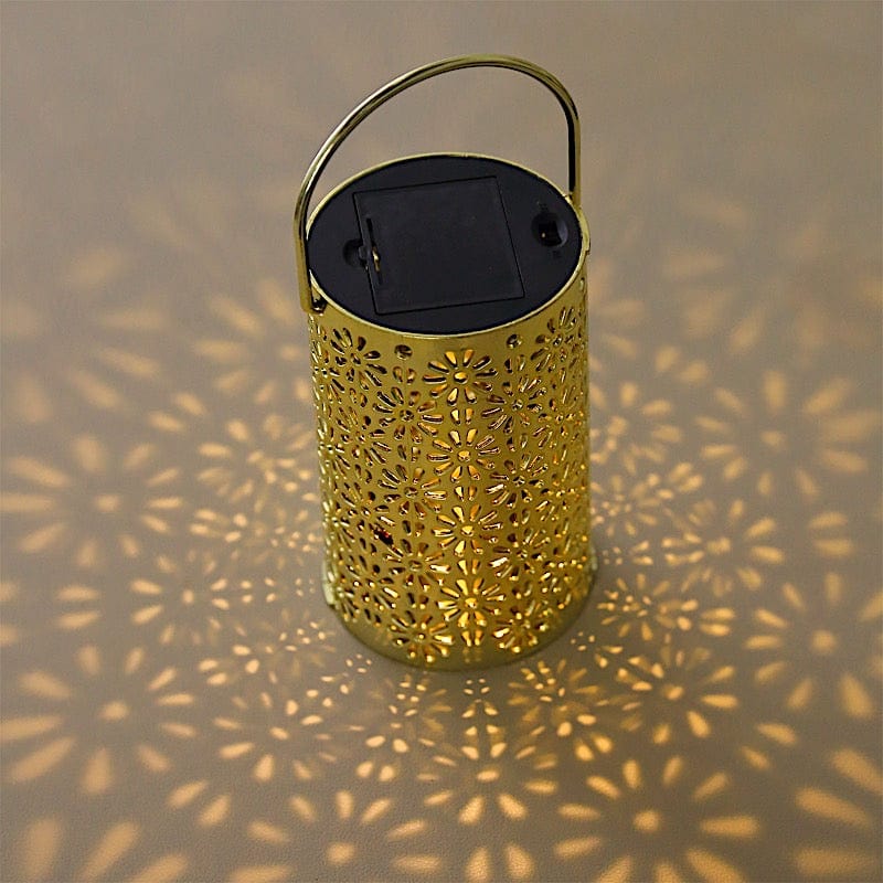 3 Metallic 3" x 5" Plastic LED Lantern Lamps with Flower Design - Gold LED_CAND_PL10_GOLD