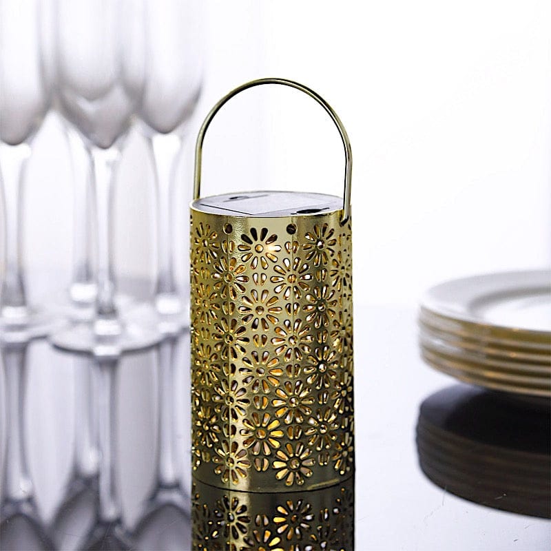3 Metallic 3" x 5" Plastic LED Lantern Lamps with Flower Design - Gold LED_CAND_PL10_GOLD