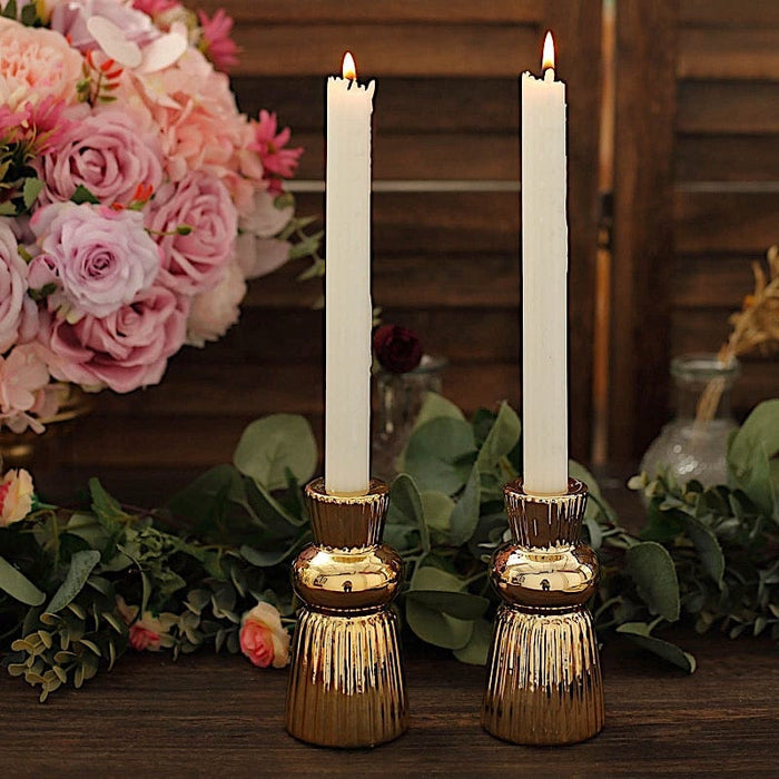 3 Metallic 5" Fluted Ball Neck Ribbed Ceramic Taper Candle Holders - Gold CAND_HOLD_TP003_5_GOLD