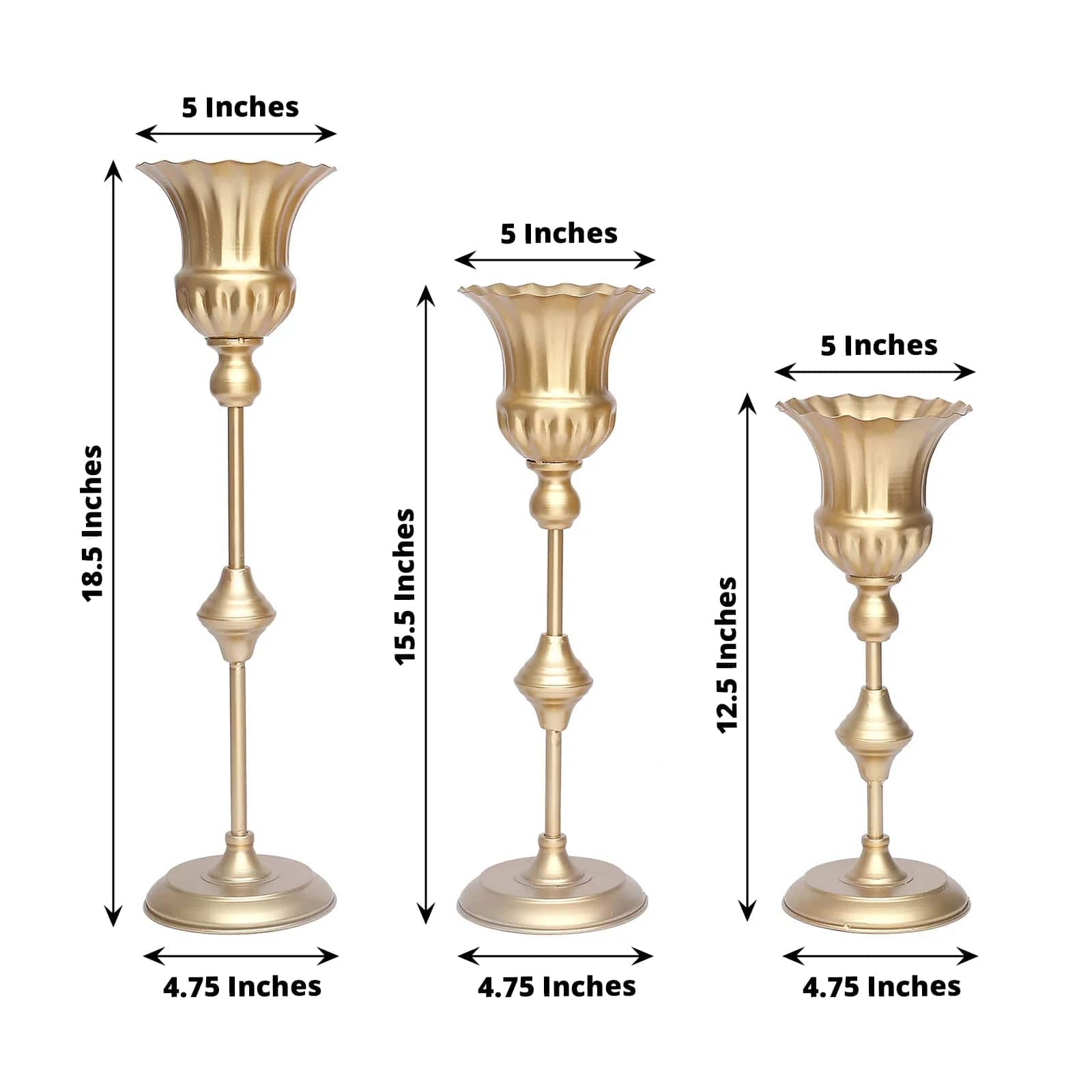 3 Metallic Gold Trumpet Flower Vase Centerpieces - Gold CHDLR_067_SET_GOLD