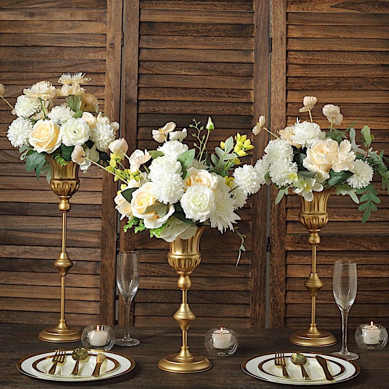 3 Metallic Gold Trumpet Flower Vase Centerpieces - Gold CHDLR_067_SET_GOLD