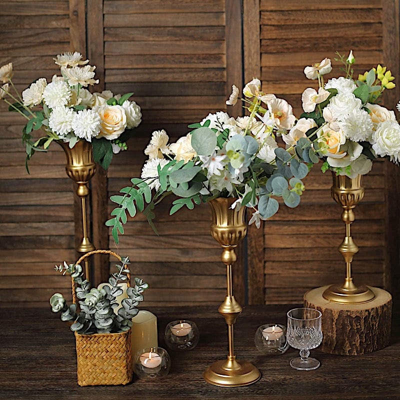 3 Metallic Gold Trumpet Flower Vase Centerpieces - Gold CHDLR_067_SET_GOLD