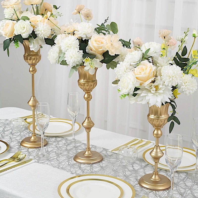 3 Metallic Gold Trumpet Flower Vase Centerpieces - Gold CHDLR_067_SET_GOLD