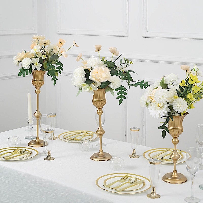 3 Metallic Gold Trumpet Flower Vase Centerpieces - Gold CHDLR_067_SET_GOLD