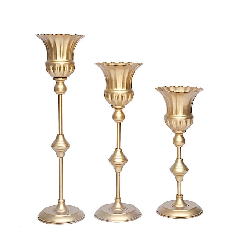 3 Metallic Gold Trumpet Flower Vase Centerpieces - Gold CHDLR_067_SET_GOLD