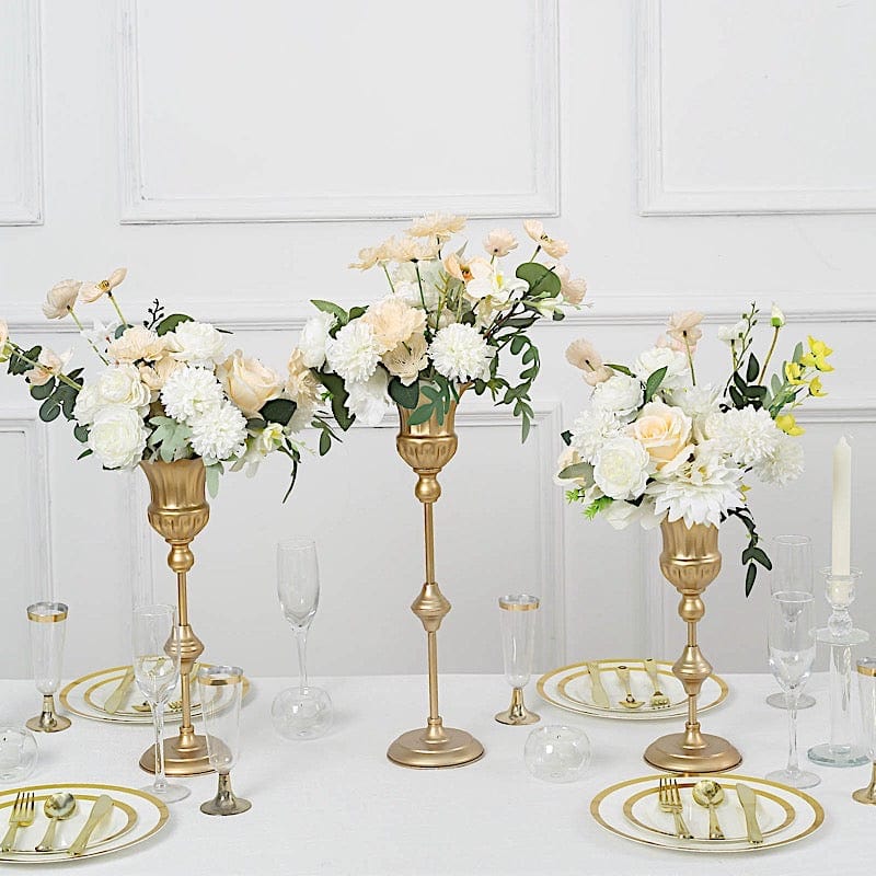 3 Metallic Gold Trumpet Flower Vase Centerpieces - Gold CHDLR_067_SET_GOLD