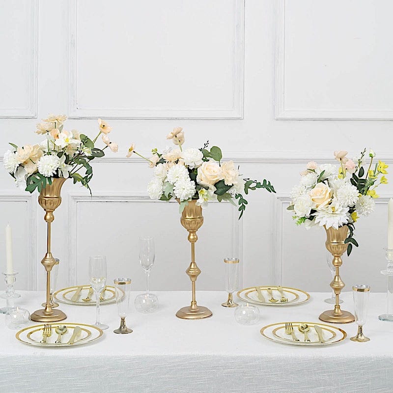 3 Metallic Gold Trumpet Flower Vase Centerpieces - Gold CHDLR_067_SET_GOLD